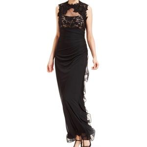 Illusion Lace Cascade Ruffle Gown